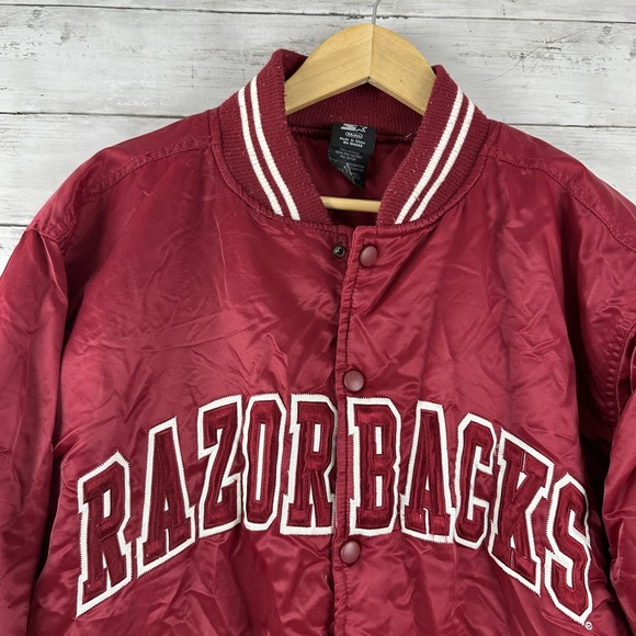 Arkansas Razorbacks Starter Jacket Mens Medium Red Satin Bomber NCAA SEC - Picture 5 of 14